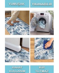 Cary Geometrik Desenli Pamuk Tabanlı Yıkanabilen Kaydırmaz Antibakteriyel Şönil Salon Halısı