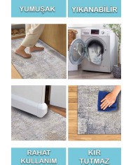 Casares Desenli Pamuk Tabanlı Yıkanabilen Kaydırmaz Antibakteriyel Şönil Salon Halısı