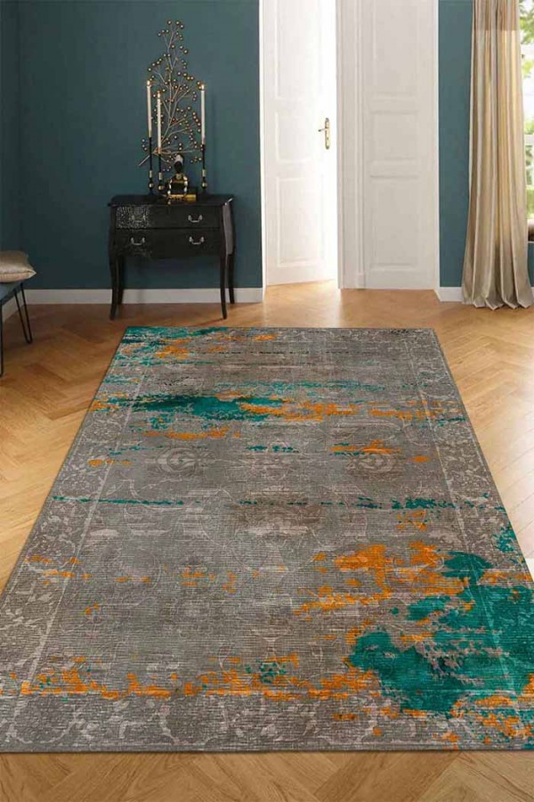 Casey Desenli Pamuk Tabanlı Yıkanabilen Kaydırmaz Antibakteriyel Şönil Salon Halısı