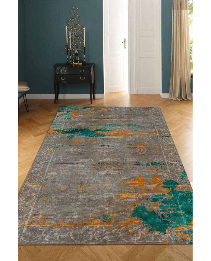 Casey Desenli Pamuk Tabanlı Yıkanabilen Kaydırmaz Antibakteriyel Şönil Salon Halısı