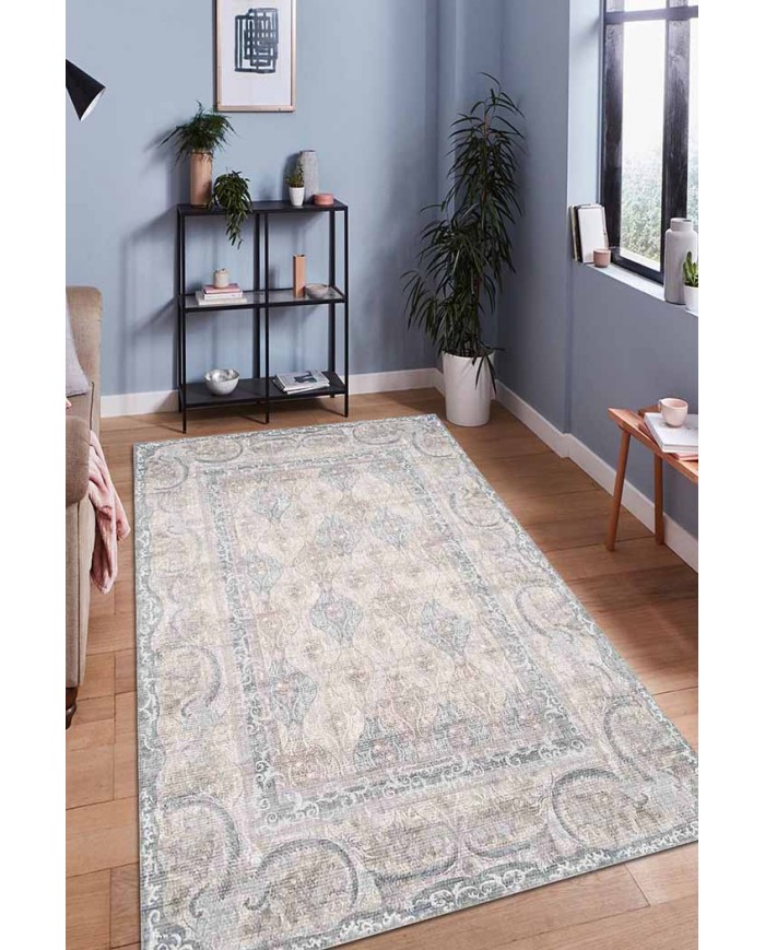 ColorBowie Desenli Pamuk Tabanlı Yıkanabilen Kaydırmaz Antibakteriyel Şönil Salon Halısı