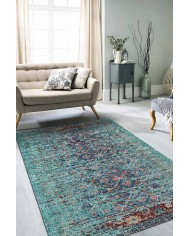 Celery Eskitme Desenli Pamuk Tabanlı Yıkanabilen Kaydırmaz Antibakteriyel Şönil Salon Halısı