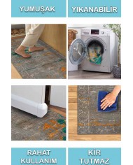 Casey Desenli Pamuk Tabanlı Yıkanabilen Kaydırmaz Antibakteriyel Şönil Salon Halısı