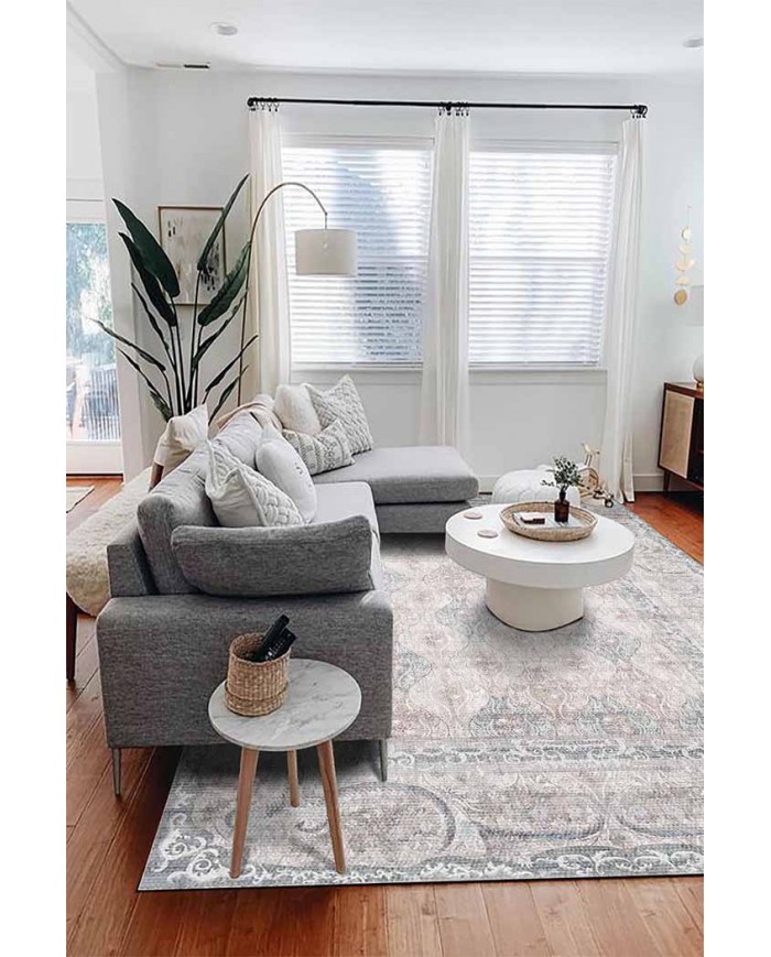 ColorBowie Desenli Pamuk Tabanlı Yıkanabilen Kaydırmaz Antibakteriyel Şönil Salon Halısı