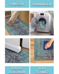 Celery Eskitme Desenli Pamuk Tabanlı Yıkanabilen Kaydırmaz Antibakteriyel Şönil Salon Halısı