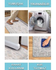 ColorBowie Desenli Pamuk Tabanlı Yıkanabilen Kaydırmaz Antibakteriyel Şönil Salon Halısı