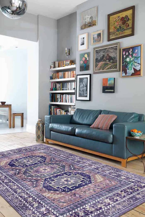 Darlen Desenli Pamuk Tabanlı Yıkanabilen Kaydırmaz Antibakteriyel Şönil Salon Halısı