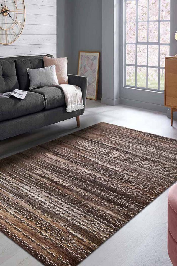 Davin Geometrik Desenli Pamuk Tabanlı Yıkanabilen Kaydırmaz Antibakteriyel Şönil Salon Halısı