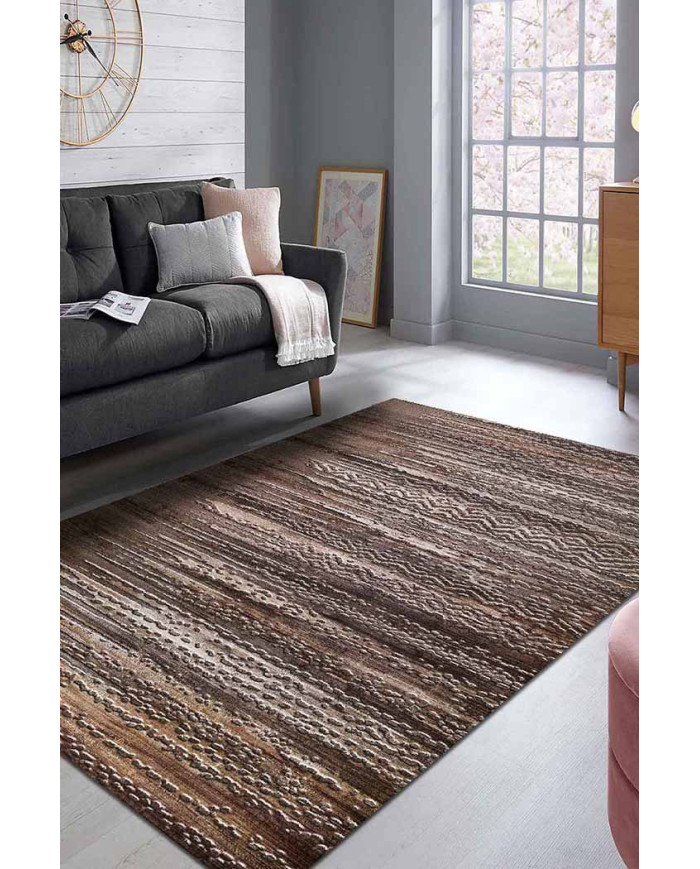 Davin Geometrik Desenli Pamuk Tabanlı Yıkanabilen Kaydırmaz Antibakteriyel Şönil Salon Halısı