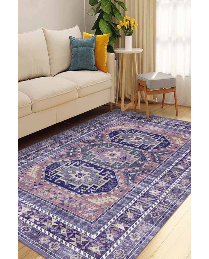 Darlen Desenli Pamuk Tabanlı Yıkanabilen Kaydırmaz Antibakteriyel Şönil Salon Halısı