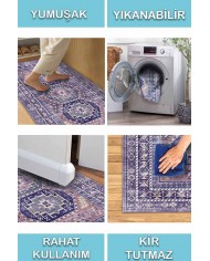 Darlen Desenli Pamuk Tabanlı Yıkanabilen Kaydırmaz Antibakteriyel Şönil Salon Halısı
