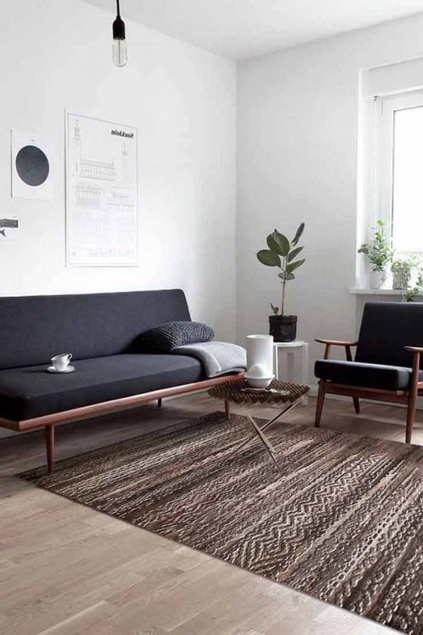 Davin Geometrik Desenli Pamuk Tabanlı Yıkanabilen Kaydırmaz Antibakteriyel Şönil Salon Halısı