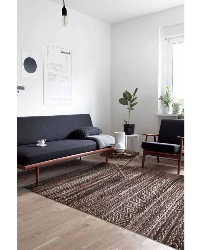 Davin Geometrik Desenli Pamuk Tabanlı Yıkanabilen Kaydırmaz Antibakteriyel Şönil Salon Halısı