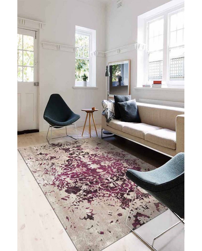 Deasy Eskitme Desenli Pamuk Tabanlı Yıkanabilen Kaydırmaz Antibakteriyel Şönil Salon Halısı