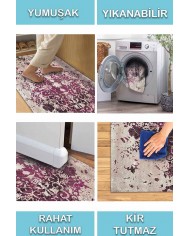 Deasy Eskitme Desenli Pamuk Tabanlı Yıkanabilen Kaydırmaz Antibakteriyel Şönil Salon Halısı