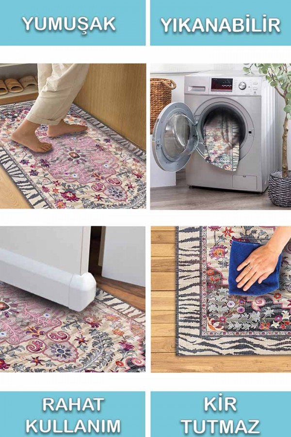 Despinax Pamuk Tabanlı Yıkanabilen Kaydırmaz Antibakteriyel Şönil Salon Halısı