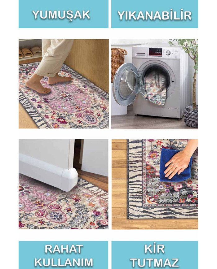 Despinax Pamuk Tabanlı Yıkanabilen Kaydırmaz Antibakteriyel Şönil Salon Halısı