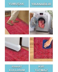 Elarte Kırmızı Pamuk Tabanlı Yıkanabilen Kaydırmaz Antibakteriyel Şönil Salon Halısı
