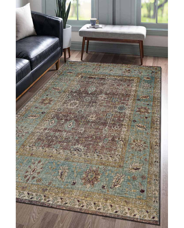 Ember Desenli Pamuk Tabanlı Yıkanabilen Kaydırmaz Antibakteriyel Şönil Salon Halısı