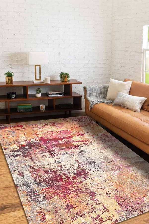 Emily Desenli Pamuk Tabanlı Yıkanabilen Kaydırmaz Antibakteriyel Şönil Salon Halısı