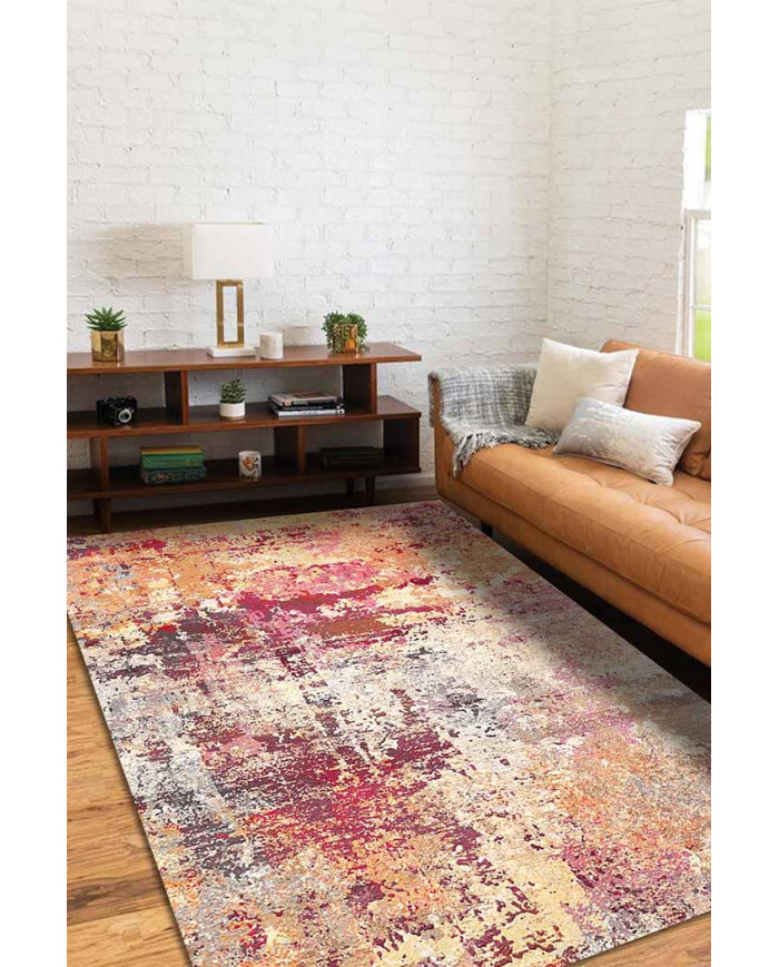 Emily Desenli Pamuk Tabanlı Yıkanabilen Kaydırmaz Antibakteriyel Şönil Salon Halısı