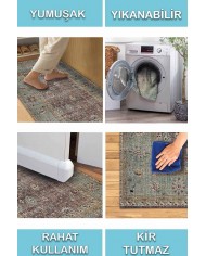 Ember Desenli Pamuk Tabanlı Yıkanabilen Kaydırmaz Antibakteriyel Şönil Salon Halısı