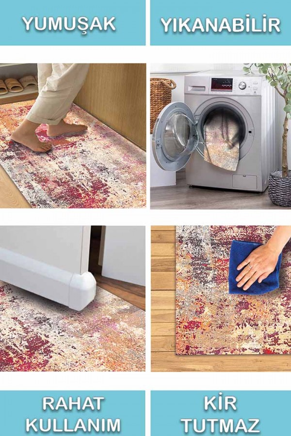 Emily Desenli Pamuk Tabanlı Yıkanabilen Kaydırmaz Antibakteriyel Şönil Salon Halısı