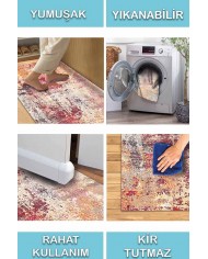 Emily Desenli Pamuk Tabanlı Yıkanabilen Kaydırmaz Antibakteriyel Şönil Salon Halısı