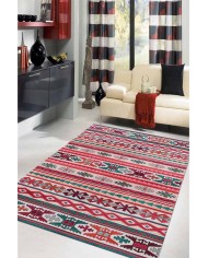 Enzio Kilim Desenli Pamuk Tabanlı Yıkanabilen Kaydırmaz Antibakteriyel Şönil Salon Halısı