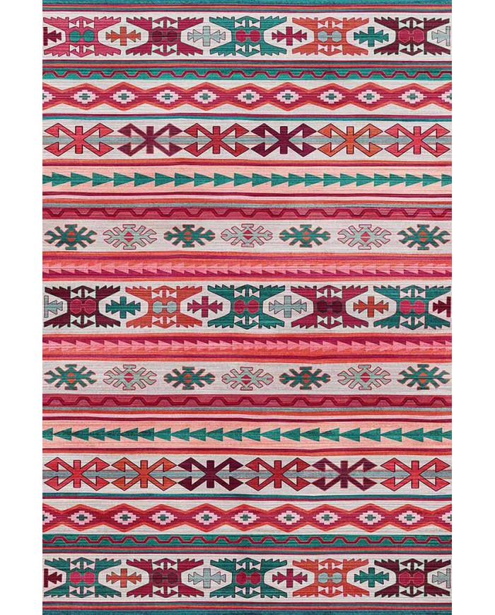 Enzio Kilim Desenli Pamuk Tabanlı Yıkanabilen Kaydırmaz Antibakteriyel Şönil Salon Halısı