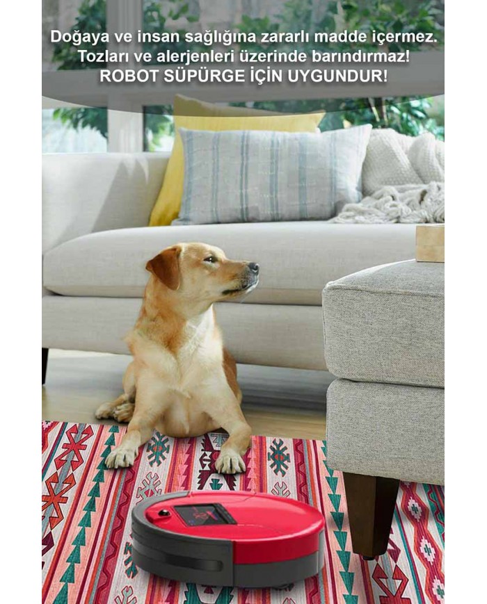 Enzio Kilim Desenli Pamuk Tabanlı Yıkanabilen Kaydırmaz Antibakteriyel Şönil Salon Halısı