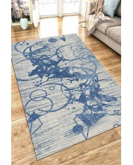 Farah Geometrik Desenli Pamuk Tabanlı Yıkanabilen Kaydırmaz Antibakteriyel Şönil Salon Halısı