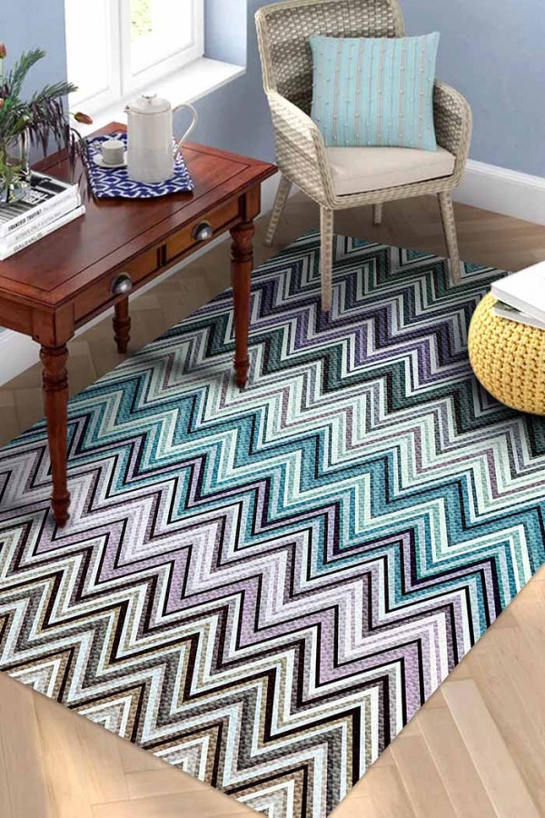 Evan Desenli Pamuk Tabanlı Yıkanabilen Kaydırmaz Antibakteriyel Şönil Salon Halısı