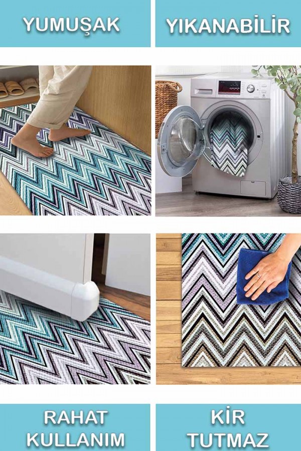 Evan Desenli Pamuk Tabanlı Yıkanabilen Kaydırmaz Antibakteriyel Şönil Salon Halısı