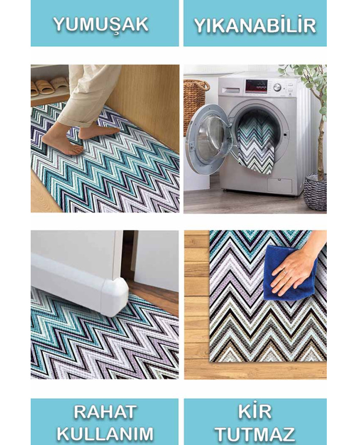 Evan Desenli Pamuk Tabanlı Yıkanabilen Kaydırmaz Antibakteriyel Şönil Salon Halısı