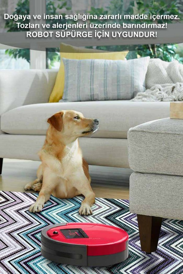 Evan Desenli Pamuk Tabanlı Yıkanabilen Kaydırmaz Antibakteriyel Şönil Salon Halısı