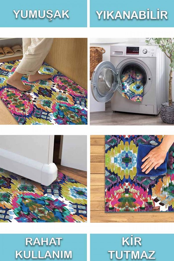 Everleigh Desenli Pamuk Tabanlı Yıkanabilen Kaydırmaz Antibakteriyel Şönil Salon Halısı