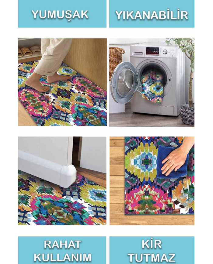 Everleigh Desenli Pamuk Tabanlı Yıkanabilen Kaydırmaz Antibakteriyel Şönil Salon Halısı