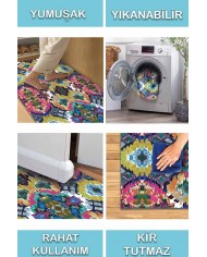 Everleigh Desenli Pamuk Tabanlı Yıkanabilen Kaydırmaz Antibakteriyel Şönil Salon Halısı