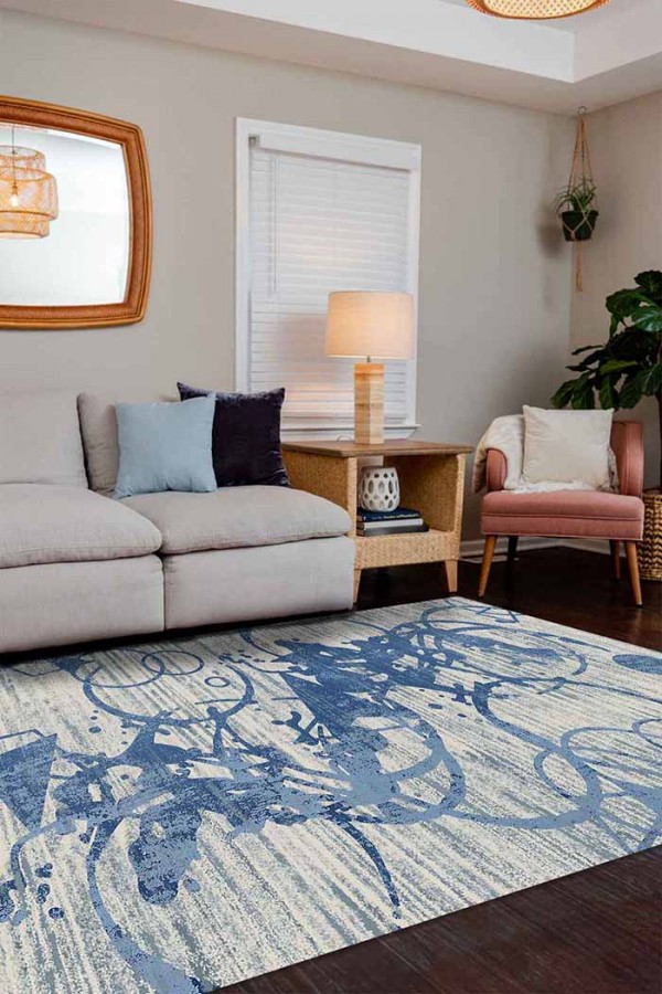 Farah Geometrik Desenli Pamuk Tabanlı Yıkanabilen Kaydırmaz Antibakteriyel Şönil Salon Halısı