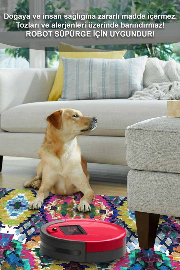 Everleigh Desenli Pamuk Tabanlı Yıkanabilen Kaydırmaz Antibakteriyel Şönil Salon Halısı