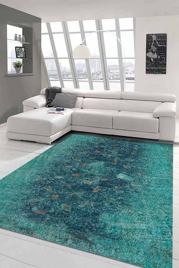 Fungus Eskitme Desenli Pamuk Tabanlı Yıkanabilen Kaydırmaz Antibakteriyel Şönil Salon Halısı