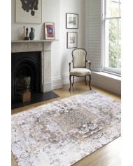 Filament Eskitme Desenli Pamuk Tabanlı Yıkanabilen Kaydırmaz Antibakteriyel Şönil Salon Halısı