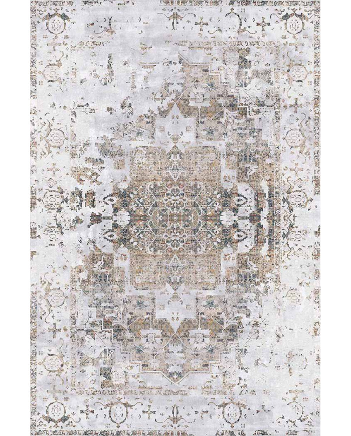 Filament Eskitme Desenli Pamuk Tabanlı Yıkanabilen Kaydırmaz Antibakteriyel Şönil Salon Halısı