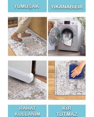 Filament Eskitme Desenli Pamuk Tabanlı Yıkanabilen Kaydırmaz Antibakteriyel Şönil Salon Halısı