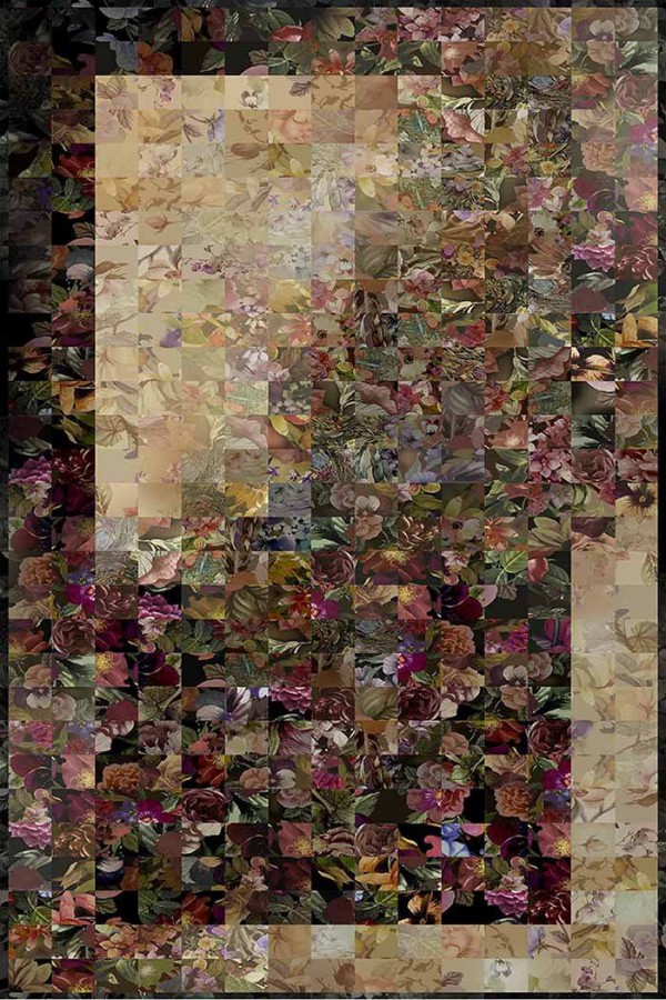 Flowers Çiçek Desenli Pamuk Tabanlı Yıkanabilen Kaydırmaz Antibakteriyel Şönil Salon Halısı