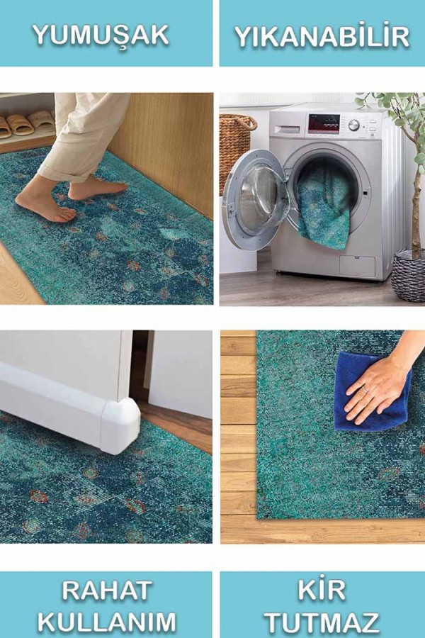Fungus Eskitme Desenli Pamuk Tabanlı Yıkanabilen Kaydırmaz Antibakteriyel Şönil Salon Halısı
