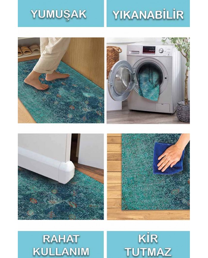 Fungus Eskitme Desenli Pamuk Tabanlı Yıkanabilen Kaydırmaz Antibakteriyel Şönil Salon Halısı