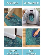 Fungus Eskitme Desenli Pamuk Tabanlı Yıkanabilen Kaydırmaz Antibakteriyel Şönil Salon Halısı