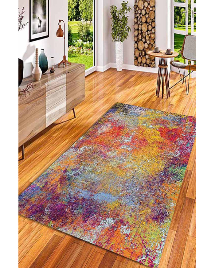 Gaudi Desenli Pamuk Tabanlı Yıkanabilen Kaydırmaz Antibakteriyel Şönil Salon Halısı